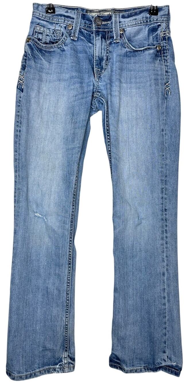 BKE Aiden Straight Leg Denim Jeans Medium Wash Contrast Embroidered Size 26x29